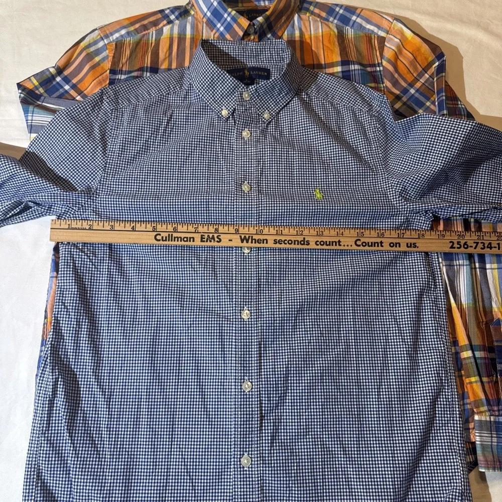 Ralph Lauren 3 Shirt Lot 2-L 14-16 SS White LS Gingham 1-XL 18-20 LS Plaid